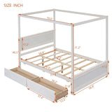 Wood Canopy Bed with two Drawers, Full Size Canopy Platform bed With Support Slats .No Box Spring WF303304AAK
