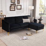 ZUN 84" W Sectional Couches for Living Room, Velvet L Shaped Couch with Chaise and Metal Legs, 3 Seater T2694P281423