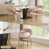 061-Set of 1 Velvet Fabric Chairs With Curved Backrest and Golden Metal Legs for Kitchen or W527P255478