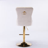 A&A Furniture,Thick Golden Swivel Velvet Barstools Adjusatble Seat Height from 27-35 Inch, Modern W114367602