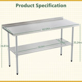 24x60 Inch Stainless Steel Prep Table with Adjustable Undershelf and Galvanized Legs, Heavy-Duty W1422P252476