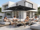 9ft Solar LED Patio Umbrella with Push Button Tilt & Crank, 6 Ribs Waterproof Polyester Outdoor 54326348