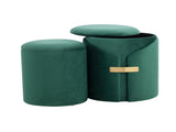 Contemporary Nesting Ottoman Set in Green Velvet with Gold Metal Accent Pieces B202P223722