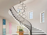 14 Ring High Ceiling Chandelier Foyer, Black Modern LED Large Staircase Long Chandeliers Light 86954996