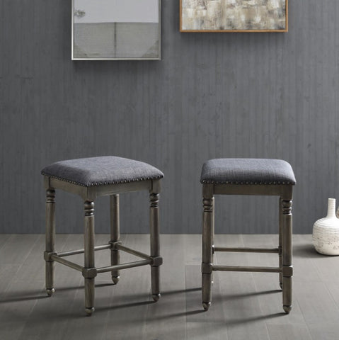 ZUN Arnhem Wood Upholstered Swivel Counter Height Stool, Set of 2, Grey T2574P164817