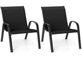 Black 2 Pack Stackable Patio Dining Chairs, Ergonomic Steel Frame Breathable Fabric Outdoor Chairs 20857821