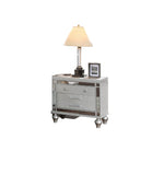 Classic Luxury Look Silver 1pc Nightstand Wooden Bedside Table Drawers w Mirror Glass Panel Bedroom B011P182674