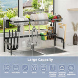 2-Tier Over Sink Dish Rack - Extendable Steel, 12 Bowls10 Plates Capacity, Rust-Proof, Suck Caps 40646898