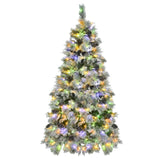 6FT Pre-Lit Spruce Snow Flocked Christmas Tree with Pine Cones, Artificial Xmas Tree with 403 Branch N704P198470A