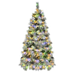 ZUN 6FT Pre-Lit Spruce Snow Flocked Christmas Tree with Pine Cones, Artificial Xmas Tree with 403 Branch N704P198470A