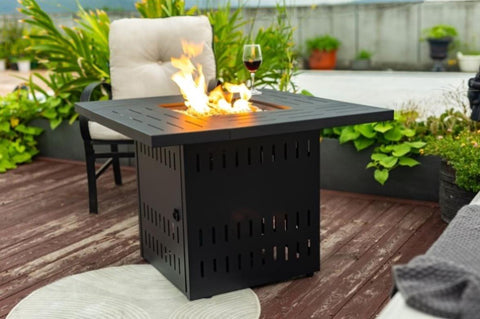 ZUN 34inches Steel fire pit table Gas Fire Pit for Outdoor Outside Patio Deck and Garden Black W853P202186