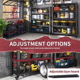 72"H 5 Tier Adjustable Shelving with Pegboard and Wheel, Heavy Duty Storage Shelves, Metal Shelving T2398P313256