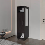 ZUN Black 1-Door Wardrobe with Mirror and Open Storage B062P227645