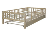 Twin Size Wood Daybed with Trundle and Fence Guardrails, Natural WF301862AAN