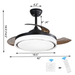 ZUN 42 inch Retractable Ceiling Fans Lights Remote Control,Fandelier Flush Mount Modern Ceiling Fan W2352P154686