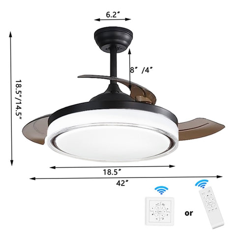 ZUN 42 inch Retractable Ceiling Fans Lights Remote Control,Fandelier Flush Mount Modern Ceiling Fan W2352P154686