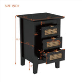 ZUN Wooden Nightstands Set of 2 with Rattan-Woven Surfaces and Three Drawers, Exquisite Elegance with 22945447