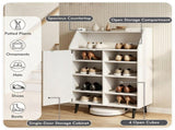White Multi-Compartment Shoe Cabinet with Countertop & Open Storage Cubbies, Magnetic Door 43141601