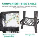 ZUN Outdoor Wicker Side Table, Rattan End Table with Glass Top, Patio Coffee Bistro Table for Indoor 75923325