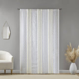 2pk Poly Printed Curtain Panel with Tufted Stripe White/Taupe 2-PK 50x95" B035P268154