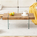 ZUN 43.3"x23.6" Wood colored texture sticker MDF Coffee Table with Tempered glass legs.Suitable for W1151P209568