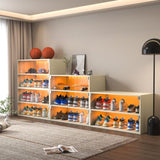 Off white Glass Door Shoe Box Shoe Storage Cabinet For Sneakers With RGB Led Light W1320P182115