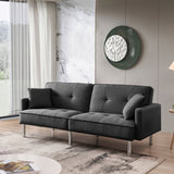 ZUN 84.6 Inches Extra Long Futon Adjustable Sofa Bed, Modern Tufted Fabric Folding Daybed Guest Bed, B082111418