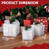 Lighted Gift Boxes Set of 3, Pre-lit Nestable Glitter Present Boxes Ornament with 48 LED Multi-color 91981668