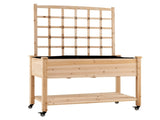 47" Raised Garden Bed with Trellis & Rolling Wheels, Mobile Fir Wood Planter Box for Climbing Plants 08015692