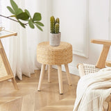 ZUN Round Ottoman Footstool Natural Seagrass Foot Stool Pouf Ottomans with Solid Wood Legs Hand Weave 67619336