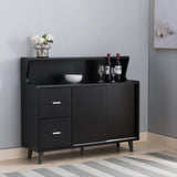 ZUN Buffet Cabinet, Coffee Bar with Storage Compartments, Two Drawers, Shelving with Sliding Door, Black B107130937