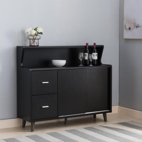 ZUN Buffet Cabinet, Coffee Bar with Storage Compartments, Two Drawers, Shelving with Sliding Door, Black B107130937