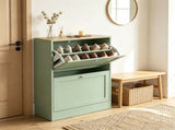Slim Shoe Storage Cabinet, 2 Flip Drawers & Adjustable Shelves, Holds 8-12 Pairs, Green 11916651