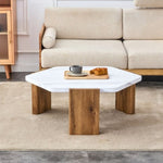 ZUN Modern practical MDF coffee table with white tabletop and Wood Texture MDF legs. Suitable for living W1512P245607