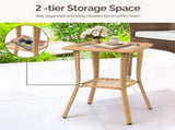 Outdoor Wicker Side Table, Rattan End Table with Glass Top, Patio Coffee Bistro Table for Indoor 30348373