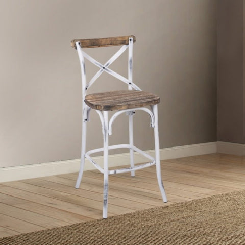 ZUN Antique White and Antique Oak Bar Stool with Cross Back B062P185692