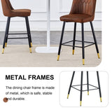 ZUN Brown Suede Skin Velvet Bar Stool - Black Metal Legs with Gold Spray Decoration.Set of 2 W1151P211995