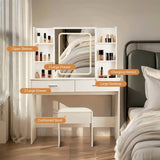Vanity Desk with Mirror and Lights, Makeup Vanity with 2 Drawers and 6 Storage Shelves, 3 Lighting W3204P300597