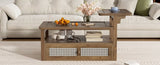U-Can Modern Coffee Table, Coffee Table with 1 Storage Shelf, 2 Tabletops and 1 Rattan Drawer For N724P232190D