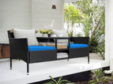Outdoor Patio Loveseat Black Wicker 2-Seat Patio Conversation Set with Cushions & 68611685