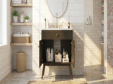 36" Luxury Striped Bathroom Vanity, Soft-Close Dual-Door Storage & Premium Ceramic Sink, Dark Brown N765P387198D