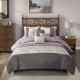 Embroidered 7 Piece Comforter Set Purple Queen B03596941