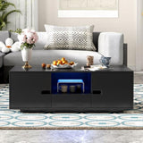 U-Can Modern High Glossy Rectangle Coffee Table, Stylish Center Table with Storage Space, Accent N724P294656B