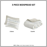3 Piece Printed Microfiber Seersucker Quilt Set Taupe/Blue Full/Queen B03597654