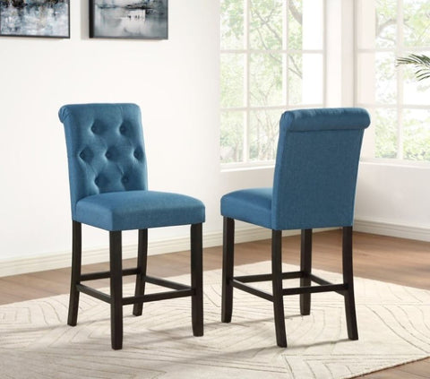 ZUN Leviton Solid Wood Tufted Asons Counter Height Stool, Set of 2, Blue T2574P165114