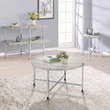 White Oak and Chrome Round Coffee Table B062P185643