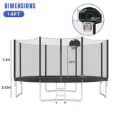 ZUN 14FT Trampoline for Kids with Safety Enclosure Net, Basketball Hoop and Ladder, Easy Assembly Round 60865523