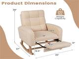 Nursery Rocking Chair with Retractable Footrest, Teddy Fleece Upholstery, 2 Side Storage Pockets, 87972180