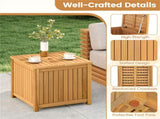 Solid Acacia Wood Outdoor Side Table with Umbrella Hole, 2-in-1 Storage End Table for Patio Poolside 86228546