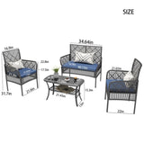 4 Pieces Outdoor Patio Furniture Set,PE Rattan Wicker Garden Conversation Chairs with Tempered Glass W2071P296197